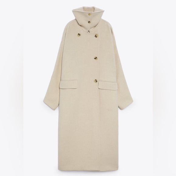 Zara Beige Wool Blend Oversized Coat - Picture 9 of 16